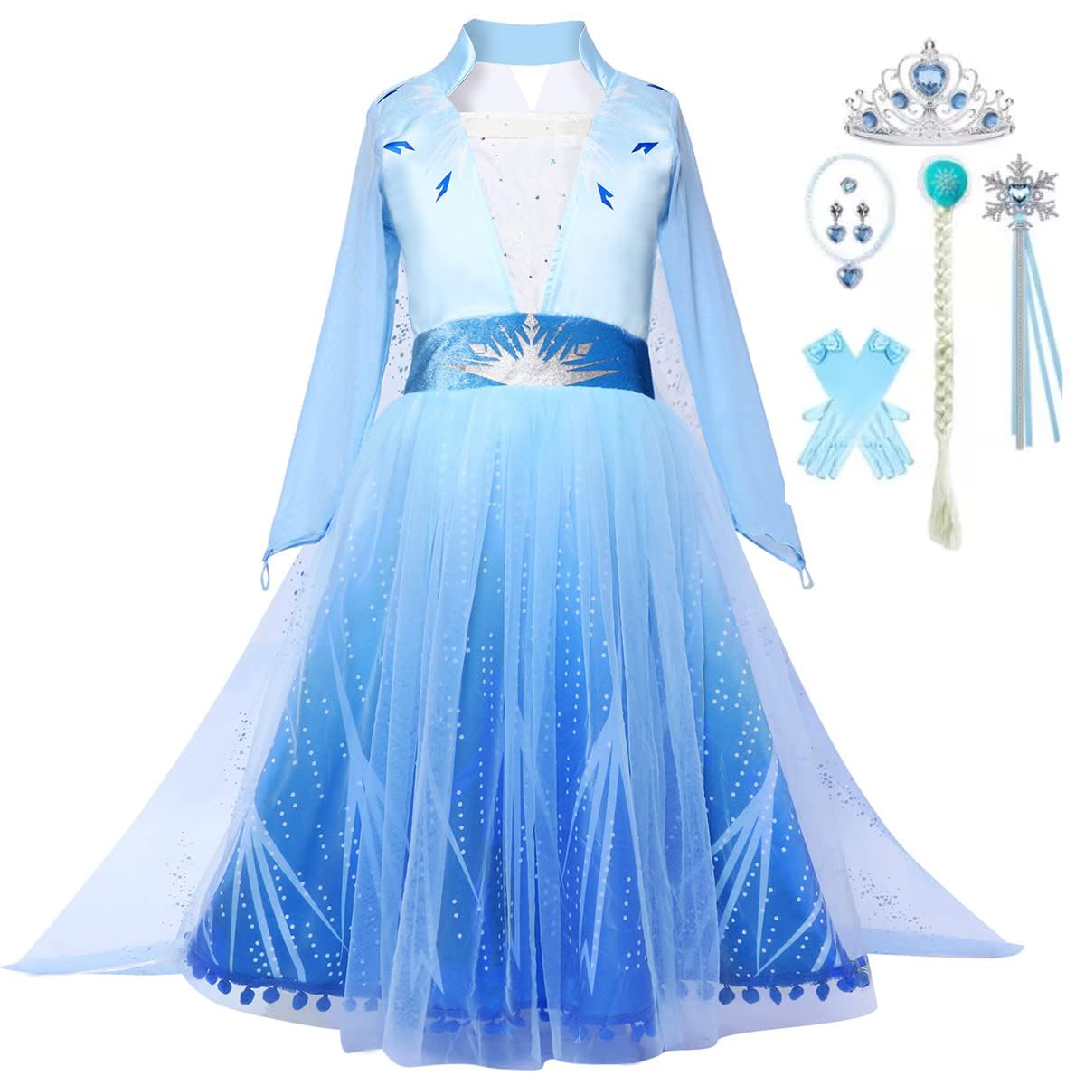 Snyemio Princess Elsa Costumes Frozen Dress up for Little Girls Halloween Party Cosplay Blue, 6-7 Years(Label 140)