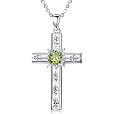 LEECCI Cross Necklaces for Women 925 Sterling Silver Crucifix Pendant Birthstone Cross Jewelry for Women