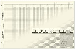 BookFactory Ledger Sheets/Large 13 Column Accounting Ledger Columnar (Thirteen Columns) Loose Leaf Paper - 17'' x 11'', 50 Pages, Loose Leaf, 3 Hole Punched (Made in USA)