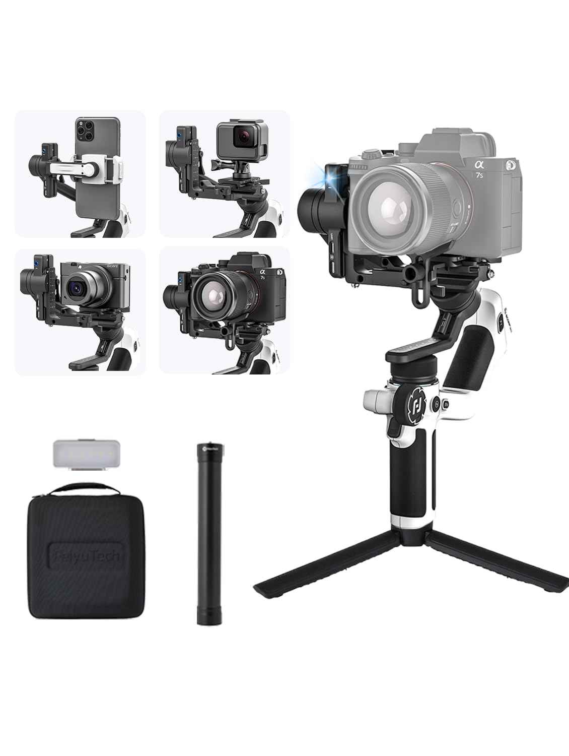 Photo 1 of FeiyuTech SCORP Mini 2 Kit White[Official] All-in-One Camera Stabilizer 3-Axis Handheld Gimbal for Mirrorless&DSLR Camera fits Sony A7III Canon R6 Fujifilm GoPro,Smartphone,AI Track, Max 2.65lb