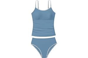 TyeSmo Girls Swimsuit Solid Color Tankini Contrast Trim Swimwear 2 Piece Bathing Suit Padded Swimsuits for Teens 9-16Y