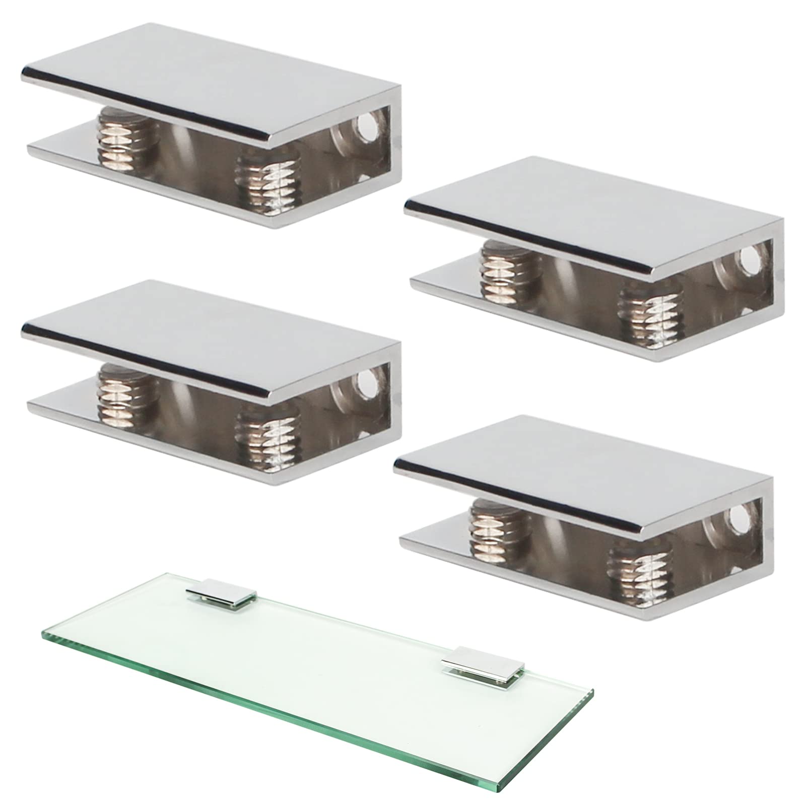 KAFENDA Adjustable Glass Shelf Brackets - Heavy Duty Glass Clamps Wall-Mounted Shelf Holder - Polished Chrome (3/8 inch 4pcs) — image 1