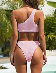 YIMISAN Women's Ribbed Bikini Sets One Shoulder Top
