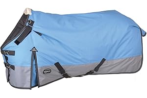 Reinsman Premium Turnout Winter Horse Blanket with 200g Fill| 1200 Denier Waterproof Top | Fleece-Lined Neck Gusset with Velcro Adjustment | 2 Criss-Cross Belly Strap,Blue/Grey, 72"