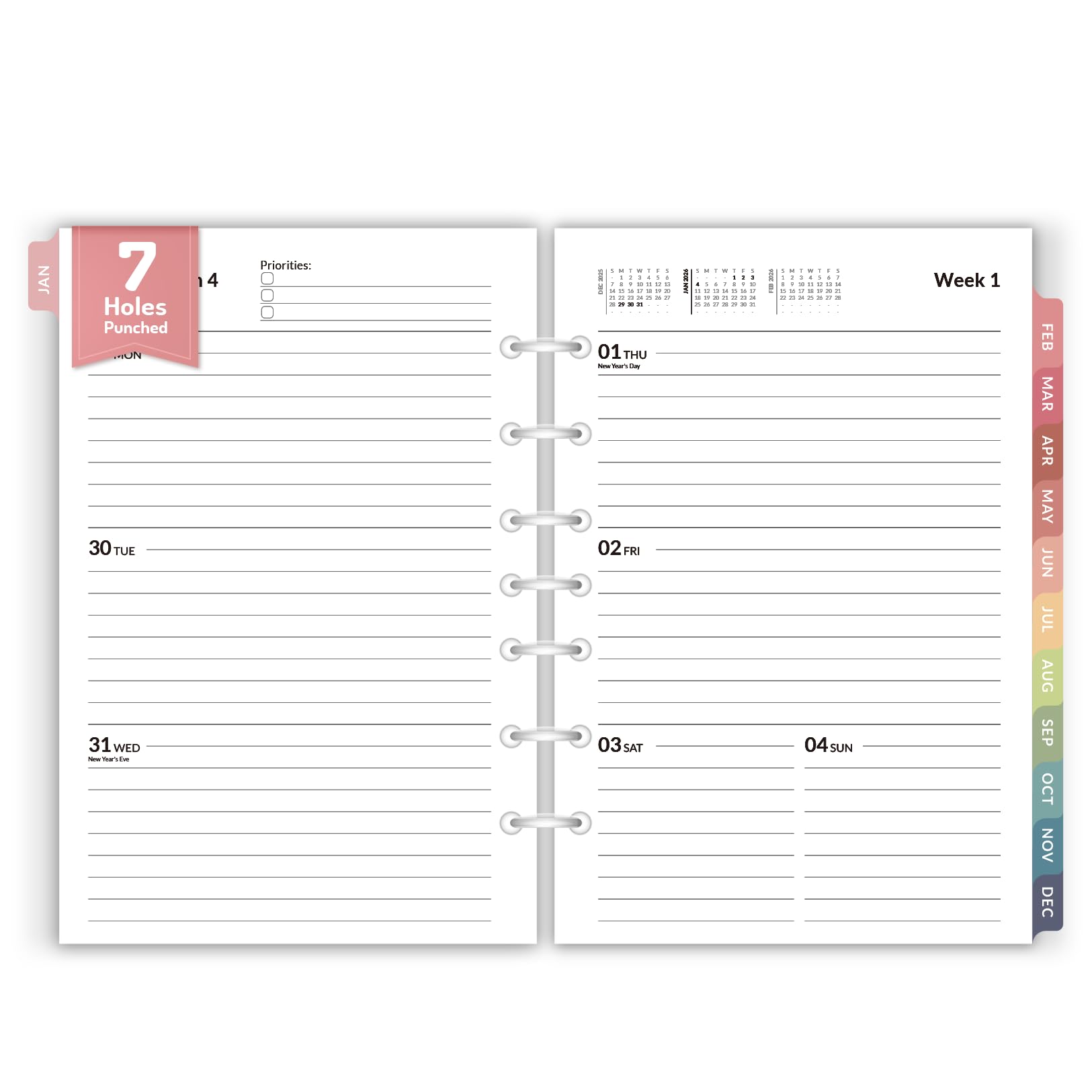 Photo 1 of 2026 Weekly & Monthly Planner Refills for A5 7-Ring Binders, Jan 2026 - Dec 2026, Forvencer 7-Hole Punched Planner Inserts with Colorful Monthly Tabs, Small Calendar Organizers, 5-3/4" x 8-1/4"