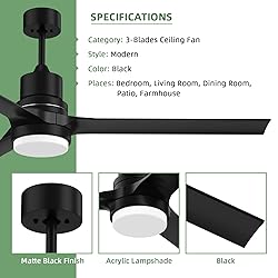 Biukis Black 60-inch Modern Ceiling Fans with