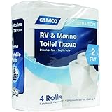 Camco RV Bathroom Toilet Tissue - 4 Rolls Sewer-Safe, Septic-Safe, Biodegradable 2-Ply Bath Tissue Designed for Trailer, Moto