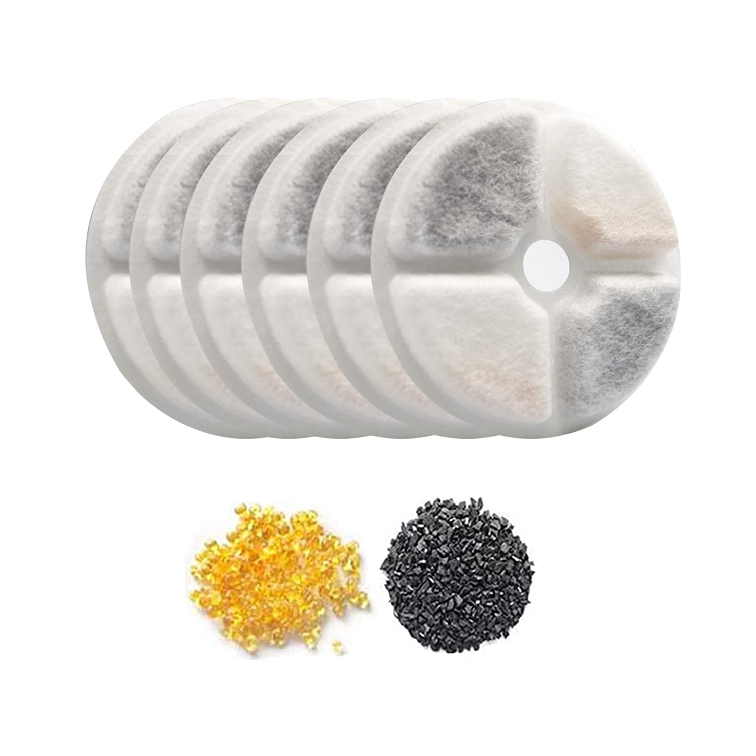 TOUZUTY Cat Water Fountain Filters 6 PCS Pet Fountain Replacement Filters with Resin and Active Carbon for Automatic Water Dispenser Drinking Fountain (6 Generation Cat Fountain Special Filters)
