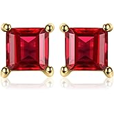 JewelryPalace Square 0.8ct Genuine Garnet Peridot Amethyst Citrine Topaz Created Ruby Sapphire Simulated Emerald Gemstone Stud Earrings Women, 14k Gold Plated 925 Sterling Silver Earring Jewelry Set