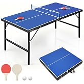REAHOISY Portable Ping Pong Table, Foldable Indoor Table Tennis Tables Game | Folding Outdoor Table Tennis w/ 2 Paddles, 2 Balls and Net for Adults and Teens, Quick Assembly