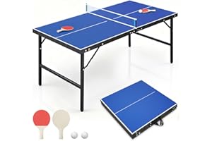 REAHOISY 5FT Portable Ping Pong Table, Foldable Indoor/Outdoor Table Tennis Tables Game, Folding Indoor Table Tennis w/ 2 Paddles, 2 Balls and Net for Adults/Teens, Quick Assembly