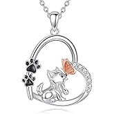 HOPEEZZ Sterling Silver Dog Paw Necklace Heart Pendant Necklace Jewelry Gift for Dog Lovers for Women