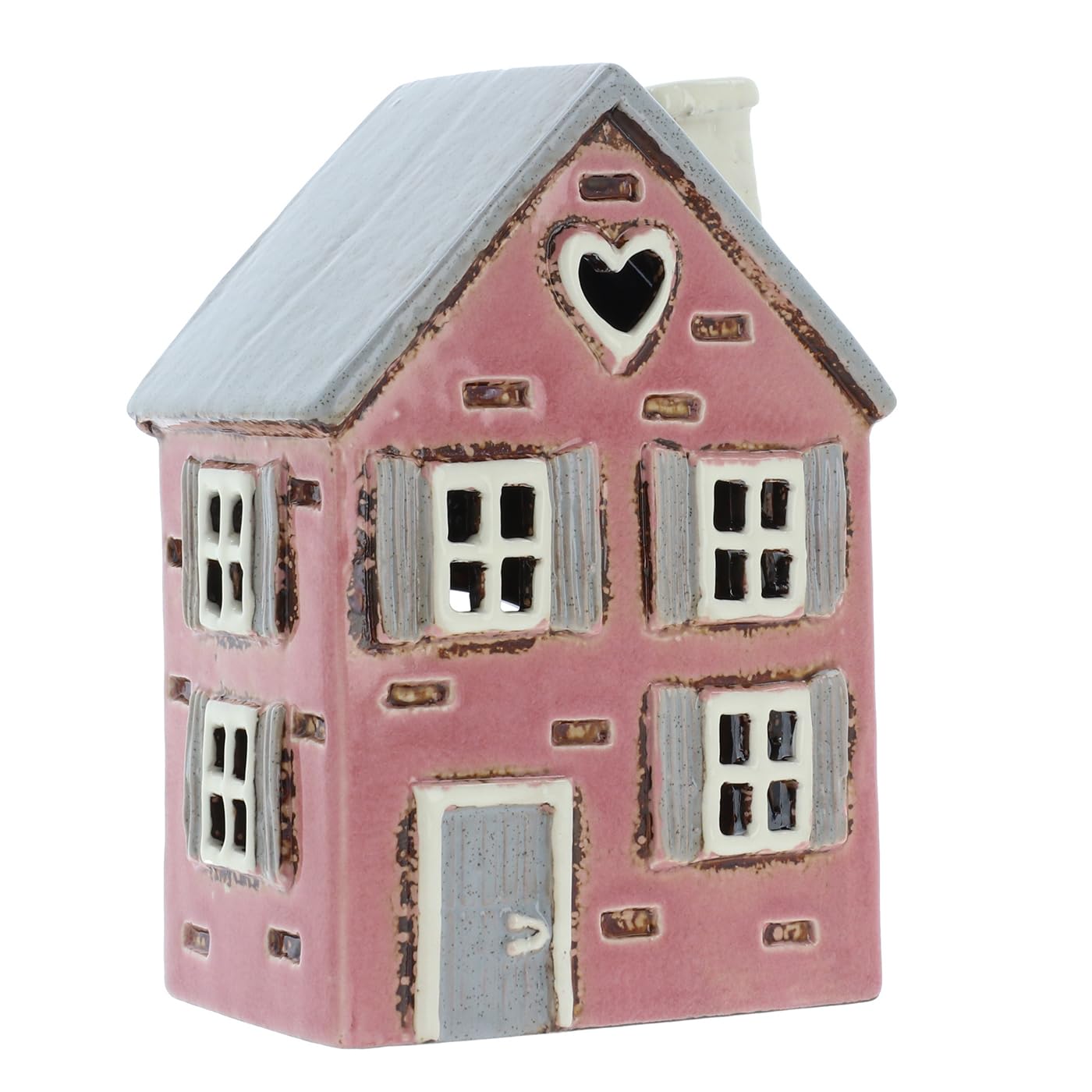 Shudehill Giftware Ceramic Village Pottery Pink Shutter House Tealight Holder, beautiful house-warming gift, Home Ornament, Candle Holder