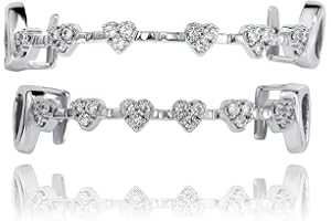 TOPGRILLZ Heart Vampire Teeth Grillz for Women – Gold Tooth Cap with Iced out Faux Diamond Design, Fake Fangs Grills for Your Teeth, Cosplay Tooth Jewelry