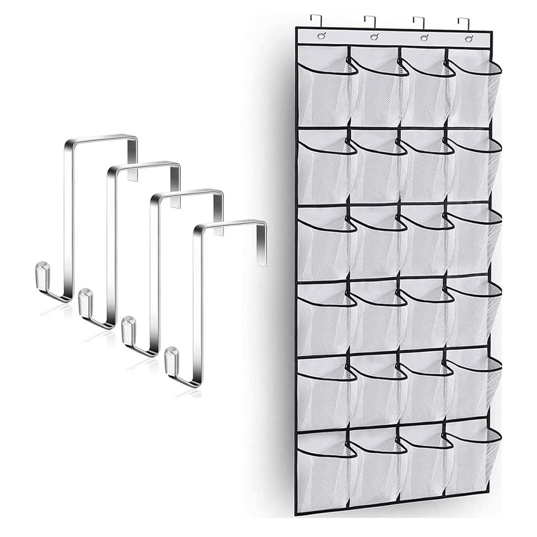 DERDOUT Over the Door Shoe Storage Organiser Hanging Shoe Rack Holder 24 Large Mesh Pockets for Wardrobe Door Tidy with Hanger