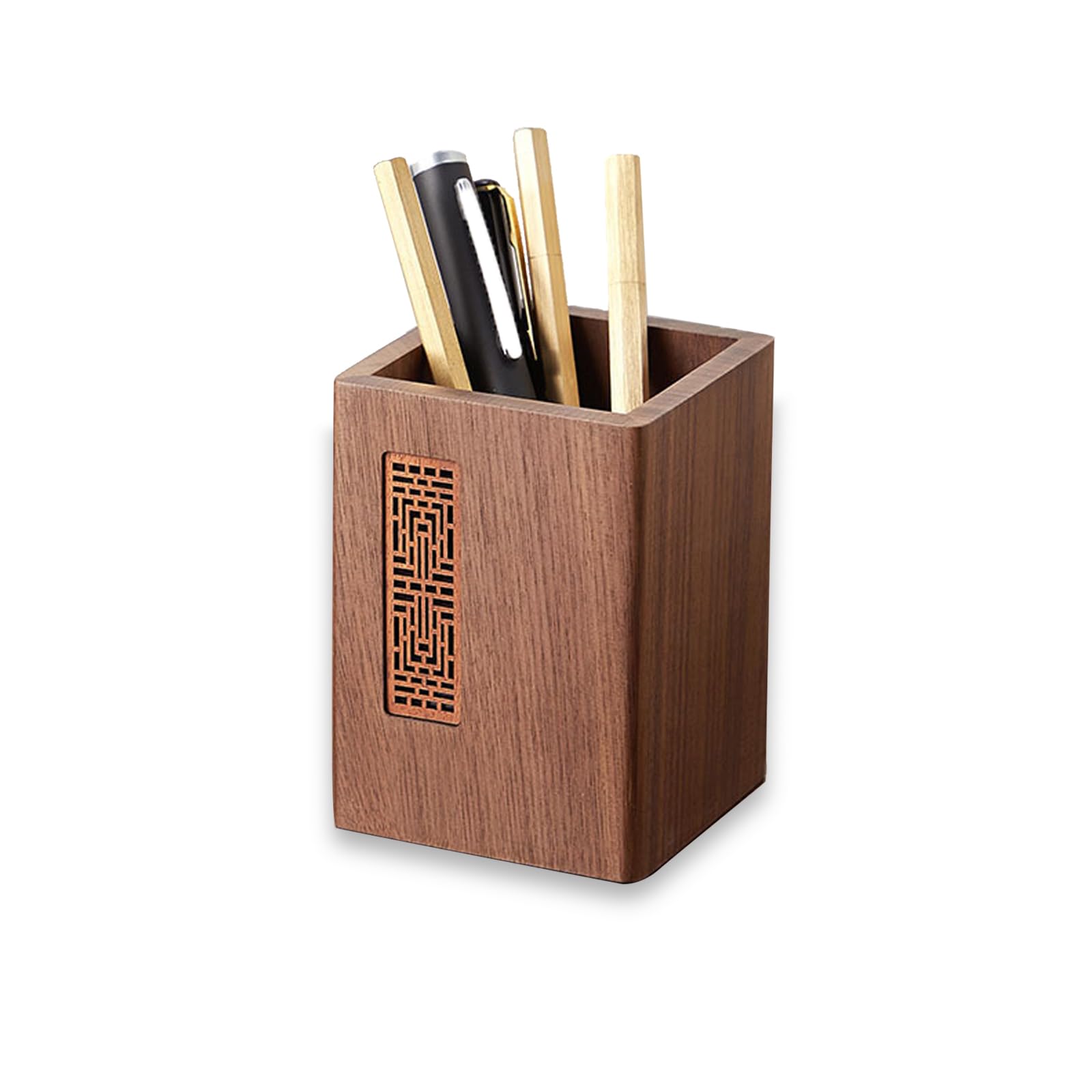 Kaizuca Wooden Pen Holder, Square Pen Holder, Desk Storage Box, Handmade, Suitable For Stationery, Makeup Brushes, Desks, and Offices (D)