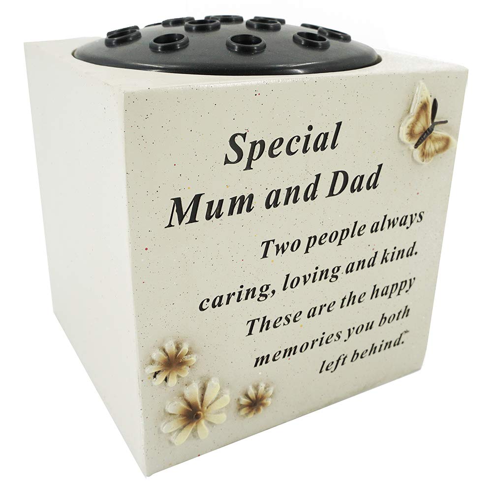 Special Mum and Dad Graveside Memorial Flower Pot Verse Grave Vase Butterfly