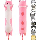 Handytoolinc Soft Cat Plush Long Stuffed Animal Sleeping Pillow - Cotton Kitten Long Body Pillow for Kids, Girlfriend (43.5inch/110cm, Pink)