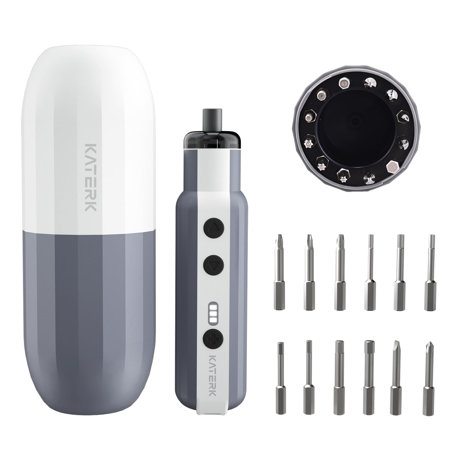 Katerk Electric Screwdriver Set 4v Rechargeable, Cordless Screwdriver 12 S2 Steel Bits, 1500mah USB-C, 3 Torque Settings & Led Light, Portable Power Screw For Furniture Assembly Diy Repair - White