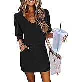 ETCYY NEW Summer Dresses for Women Dressy Casual 3/4 Length Sleeve Womens Fall Dress with Smocked Cuffs