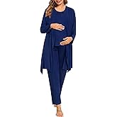 SWOMOG 3pcs Maternity Nursing Robe Set Labor Delivery Double Layer Pajamas Set Postpartum Breastfeeding PJS, S-XXL