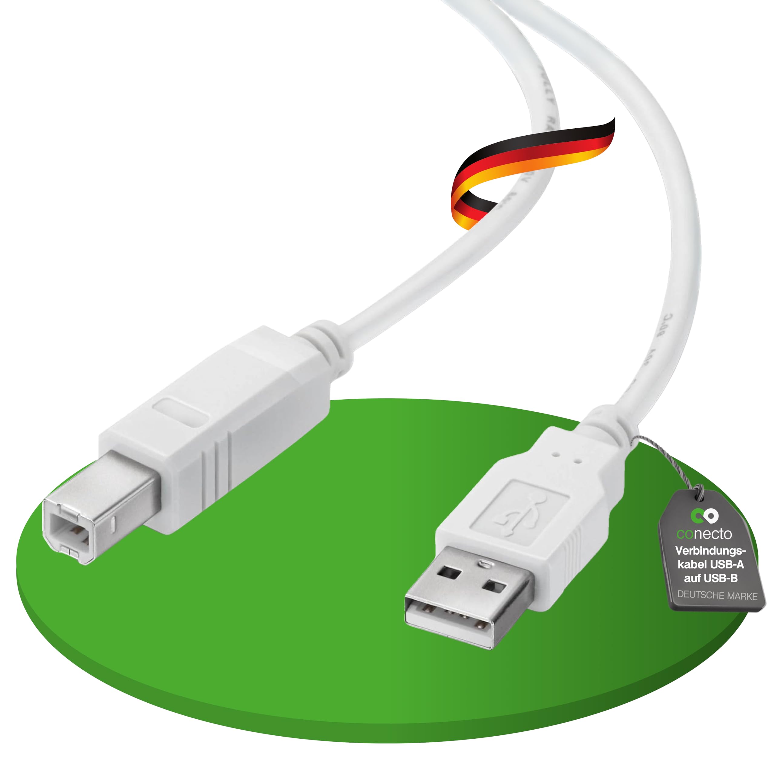 conecto USB 2.0 Cable/Printer Cable, USB A Male to USB B Male, 480 Mbit/s, White, 3.00 m