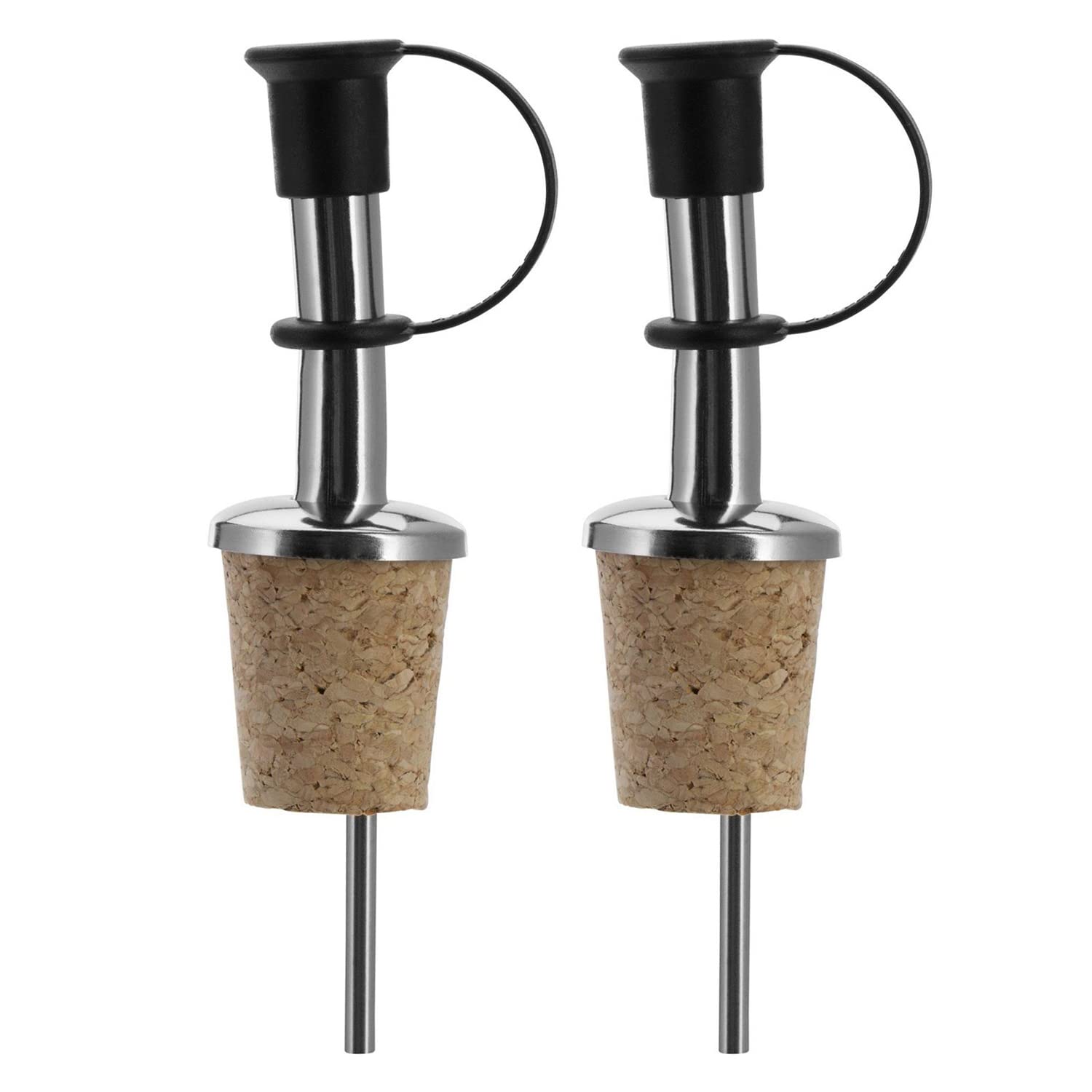 Westmark 2 Spirits/Oil/Vinegar Pourer For Bottles, With Loop Cap, With Air Tube, Metal/Stainless Steel, Natural Cork, Inox Standard, Silver, 45302280