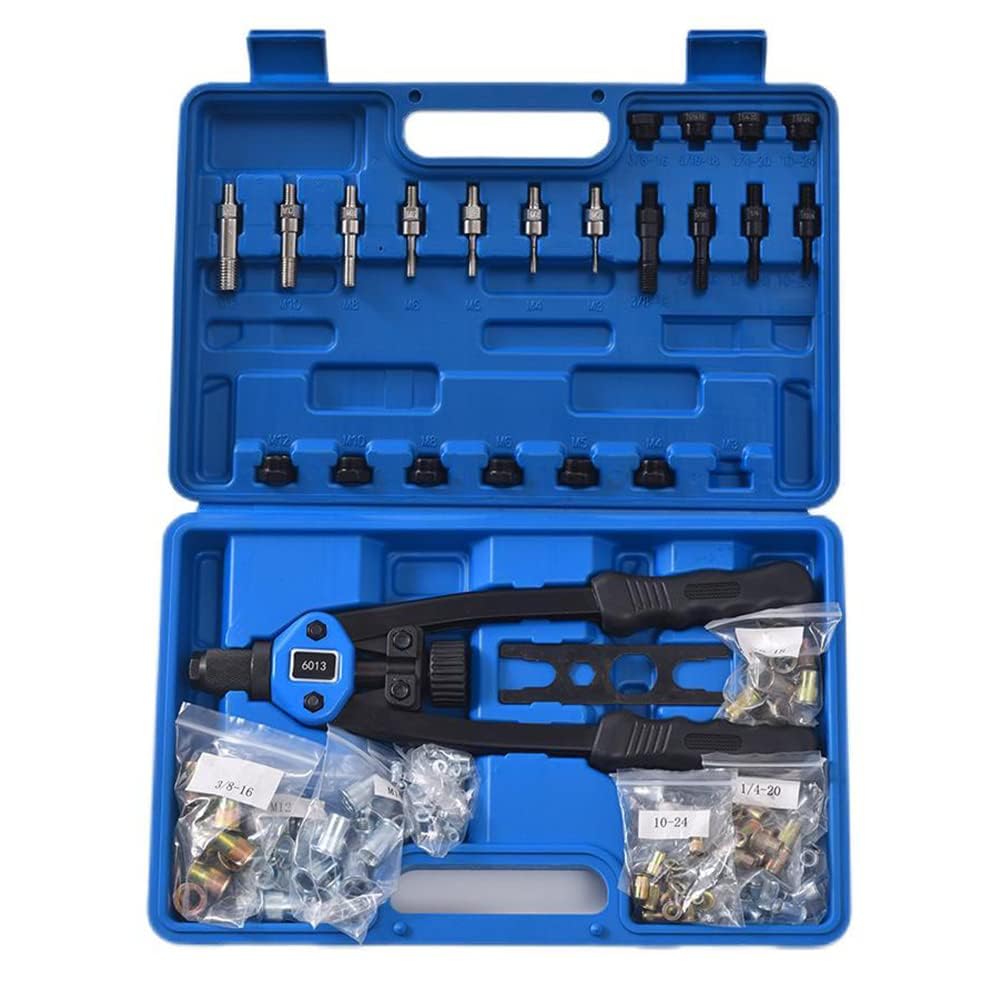 LSLANSOON Rivet Nut Tool Set, 13” Rivnut Tool Kit with 11 Metric and SAE Mandrels, 150Pcs Rivet nut Assortment Kit, and Rugged Carrying Case