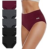 coskefy Women's High Waisted Cotton Underwear Soft Breathable Panties Stretch Briefs Ladies Panties 5 Pack