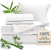 Bamboo Sheets Queen Sheets Set,100% Organic Viscose Derived from Bamboo Bed Sheet Set,Luxuriously Soft & Cooling,4 Pcs Bedding Set with Deep Pockets, Wrinkle Free,Double Stitched Seams(Queen, White)