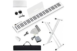 NikoMaku Piano Keyboard 88 Keys Semi-weighted Compact Portable Digital Piano Set for Beginners with Stand, Carrying Case, Sustain Pedal, Headphones, SWAN-S White
