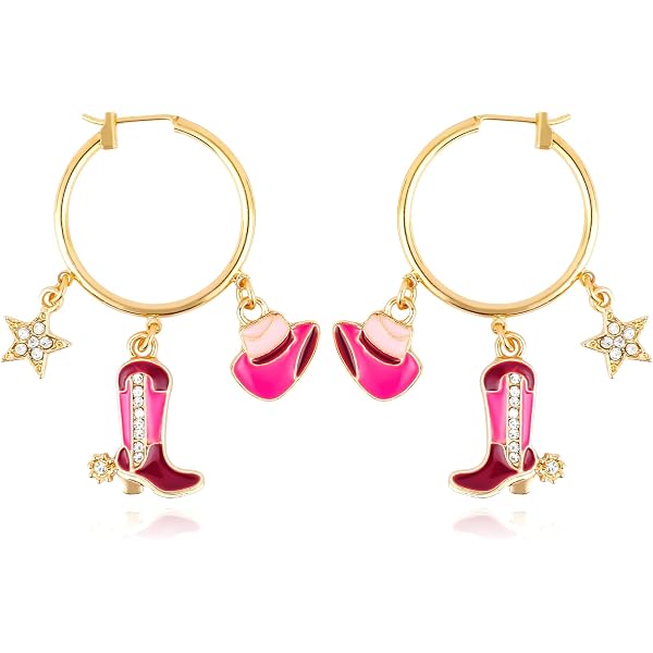 Western Country Cowgirl Boot Hat and Cowboy Earrings for