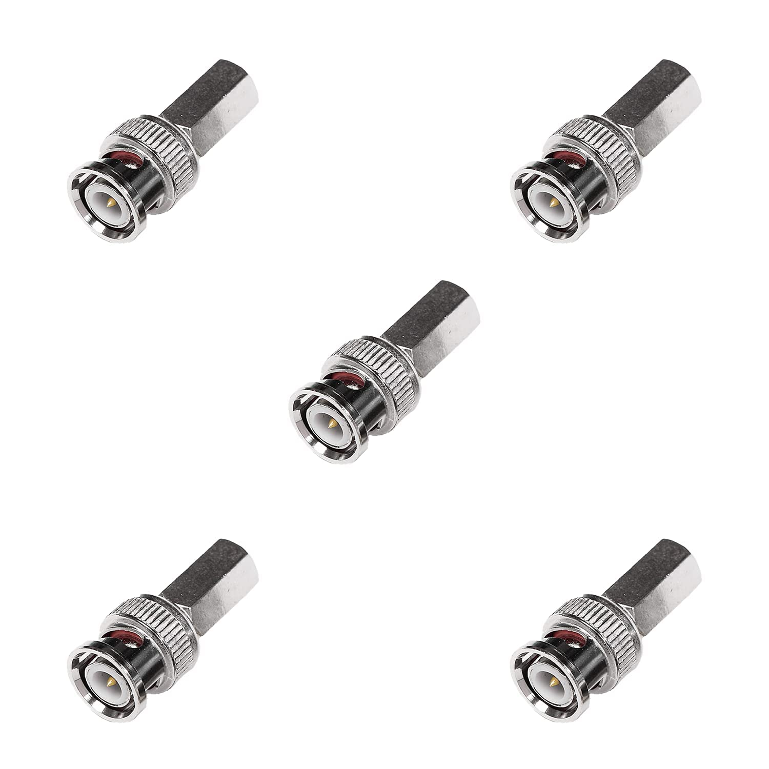 BRIEFCEC BNC Plug CCTV with Brass Centre Pin RG59/RG6 Coaxial Install SDI Adapter for CCTV Surveillance Security Camera DVI Radio Antenna Coaxial Connector Socket (Adapter-1, 5Pcs, Silver)