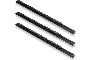 ALOANES 3 PC 3/8-Inch Drive Aluminum Alloy Socket Organizer, Heavy Duty Socket Racks, Socket Holder Kit 3/8-Inch x 54 Clips (Black)