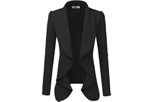 DOUBLJU Classic Draped Open Front Long Sleeve Business Casual Work Deconstructed Blazer Jackets for Womens with Plus Size