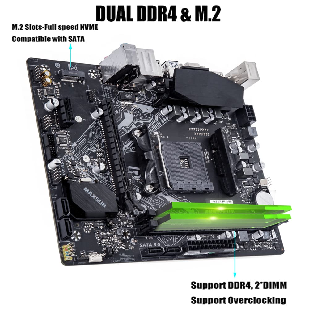 MAXSUN A520 M-ATX Motherboard AMD AM4 Zen 3, DDR4, PCIe3.0 x16, SATA 6Gb/s, M.2, USB 3.1, HDMI/VGA for All Ryzen 1000-4000 Series APU/CPU and Ryzen 5000 Series CPU (5000 APU need Bios Flash)