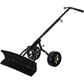 Gardenised Extra Wide 36 in. Snow Shovel Plow Pusher Remover with Large Rugged Wheels, Heavy Duty, Black