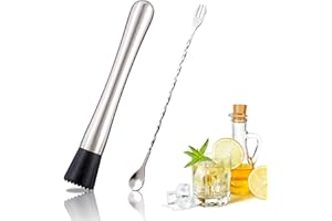 Stainless Steel Cocktail Muddler and Mixing Spoon, Professional Home Bar Muddler Set for Break Ice, Creating Mojitos, Margari
