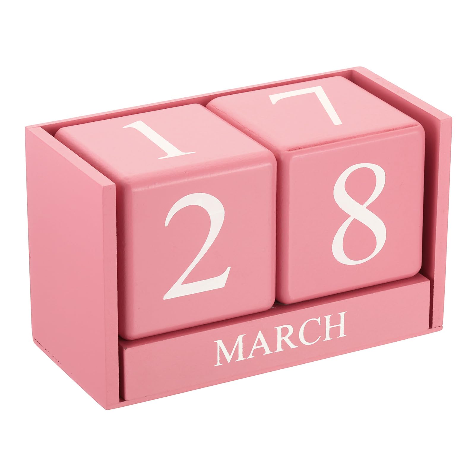 PATIKIL Vintage Wood Block Perpetual Calendar, Reusable Wooden Month Date Display Blocks for Desk Office Home Decoration 6.1", Pink