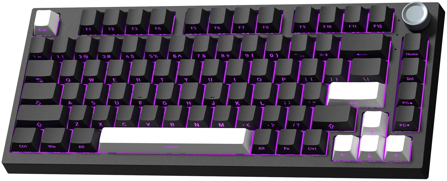 Keymatic Wireless Mechanical Keyboard,75% Hot Swappable Custom Keyboard with Knob,RGB Backlit,Side Printed PBT Keycaps,2.4GHz/USB-C/BT5.0 Mechanical Gaming Keyboards