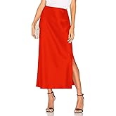 Women's Satin Midi Skirt Dressy Elastic High Waisted Silk Slip Flowy Ruffle Flared Cocktail Party Work A Line Skirts