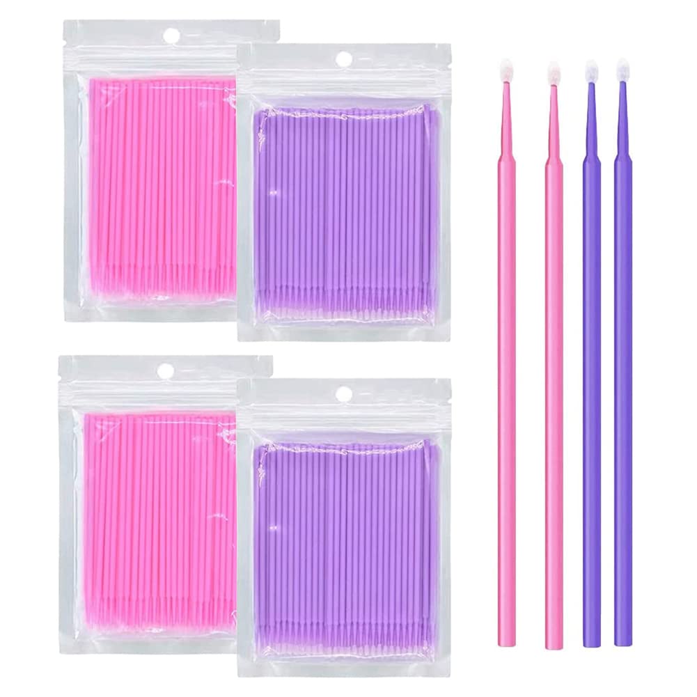 400 PCS Micro Applicator Brush Bendable Makeup Mascara Brush for Eyelash Extensions, 2 Colors (Head Diameter: 2.0/1.5 mm)