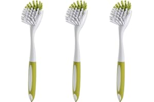 Dish Brush with Handle, Stiff Bristles Dish Scrubber for Pots, Pans & Sink Cleaning, 3 Pack