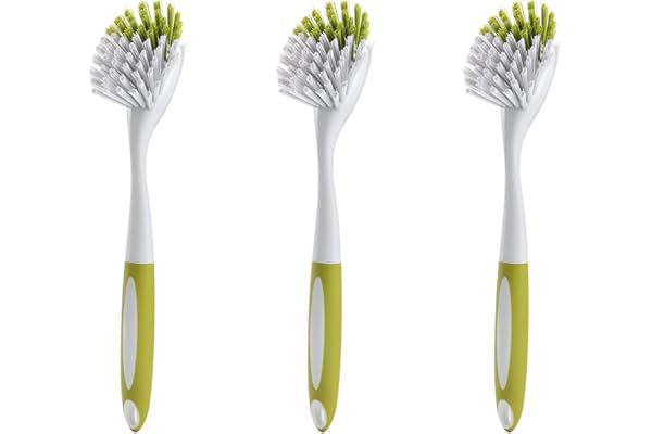 Dish Brush with Handle, Stiff Bristles Dish Scrubber for Pots, Pans & Sink Cleaning, 3 Pack