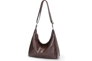ANBLACK Slouchy Shoulder Bag for Women Leather Brown Purse Daily Hobo Bags Large Capacity Crossbody Bag Fall Handbags with Zipper
