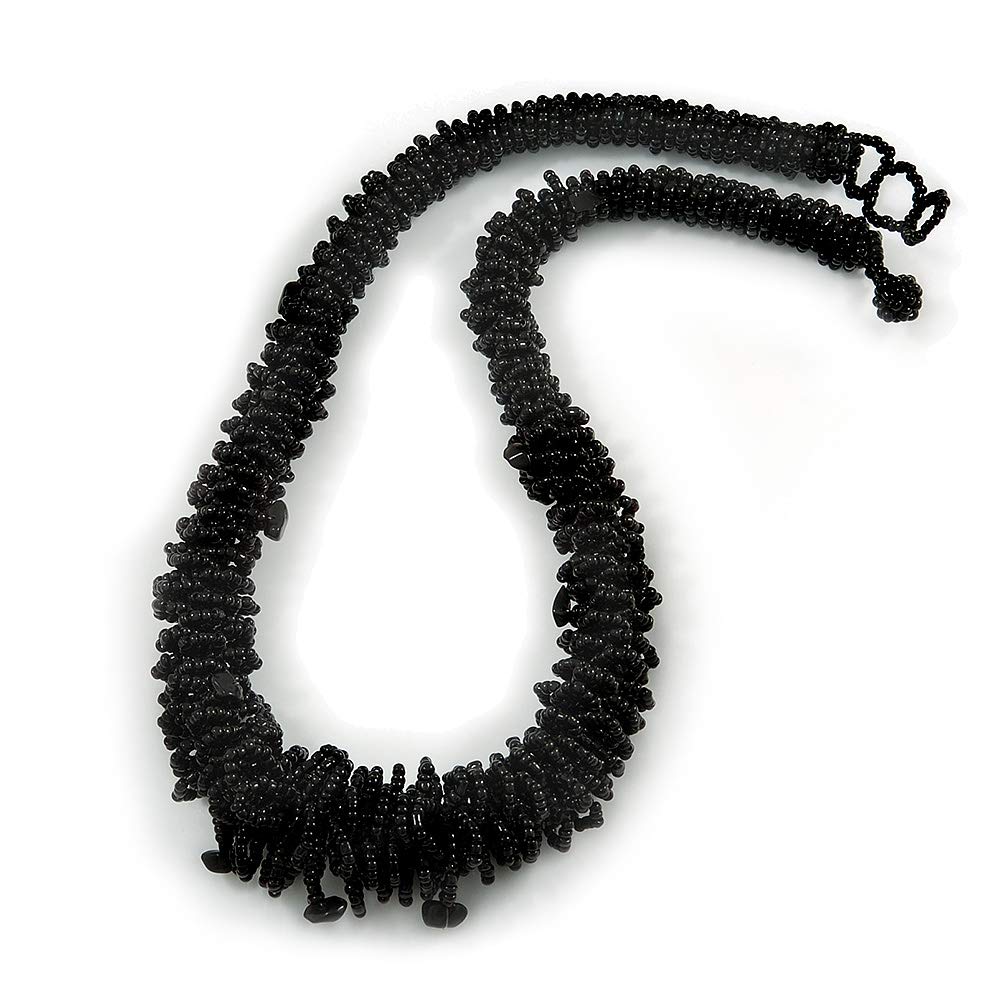 Avalaya Black Glass Bead and Semiprecious Chunky Necklace/ 56cm Long