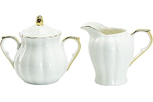 Gracie China by Coastline Imports Porcelain White Gold Scallop Sugar And Creamer 2-Piece Set, 8-ounce creamer, 8-ounce sugar