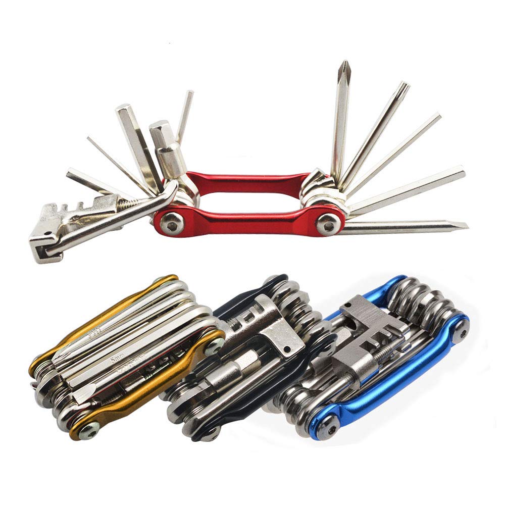 Senven 11-in-1 multi-function portable folding bike repair tool, bicycle repair tool, mini compact lightweight bicycle repair tool, stainless steel bicycle repair tool and repair kit - red