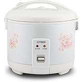 Tiger JNP-0550-LF 3 Cup Capacity White Rice Cooker with Non-Stick Inner Pot, Retractable Power Cord, and Keep Warm up to 12 hours (Flower)