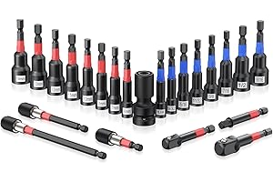 GETLITOOL 23-Piece Magnetic Nut Driver Set, 6150 Cr-V Steel Metric & SAE Nut Driver Bit for Impact Drill, 6-14mm and 1/4"-9/16", 1/4" Hex Nut Driver Bits with Adapter Bit Holder